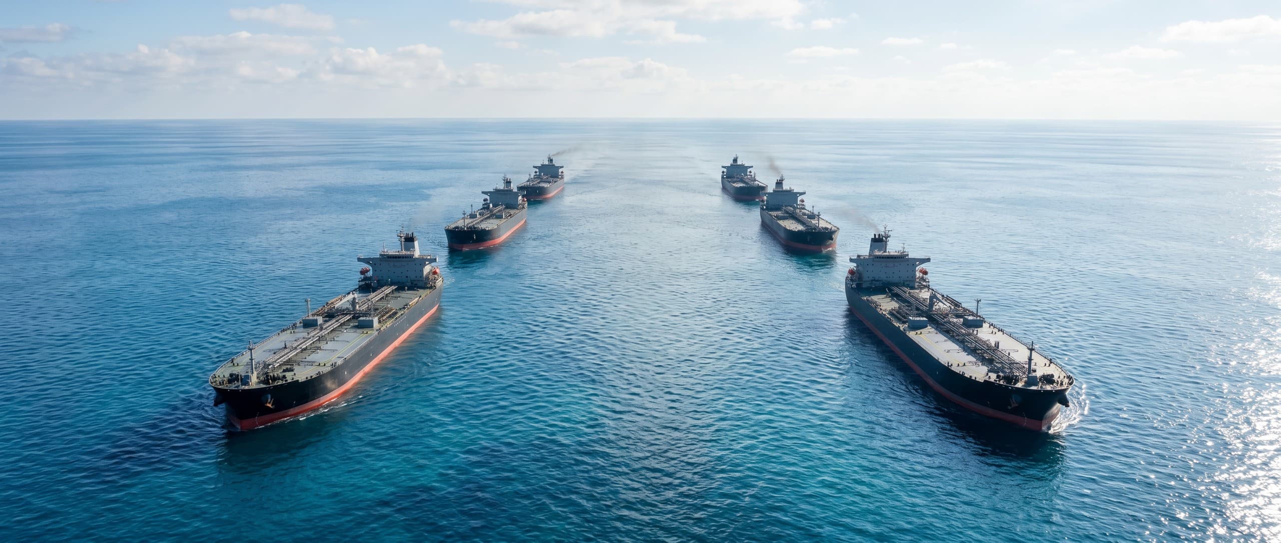 Fleet of tankers at sea