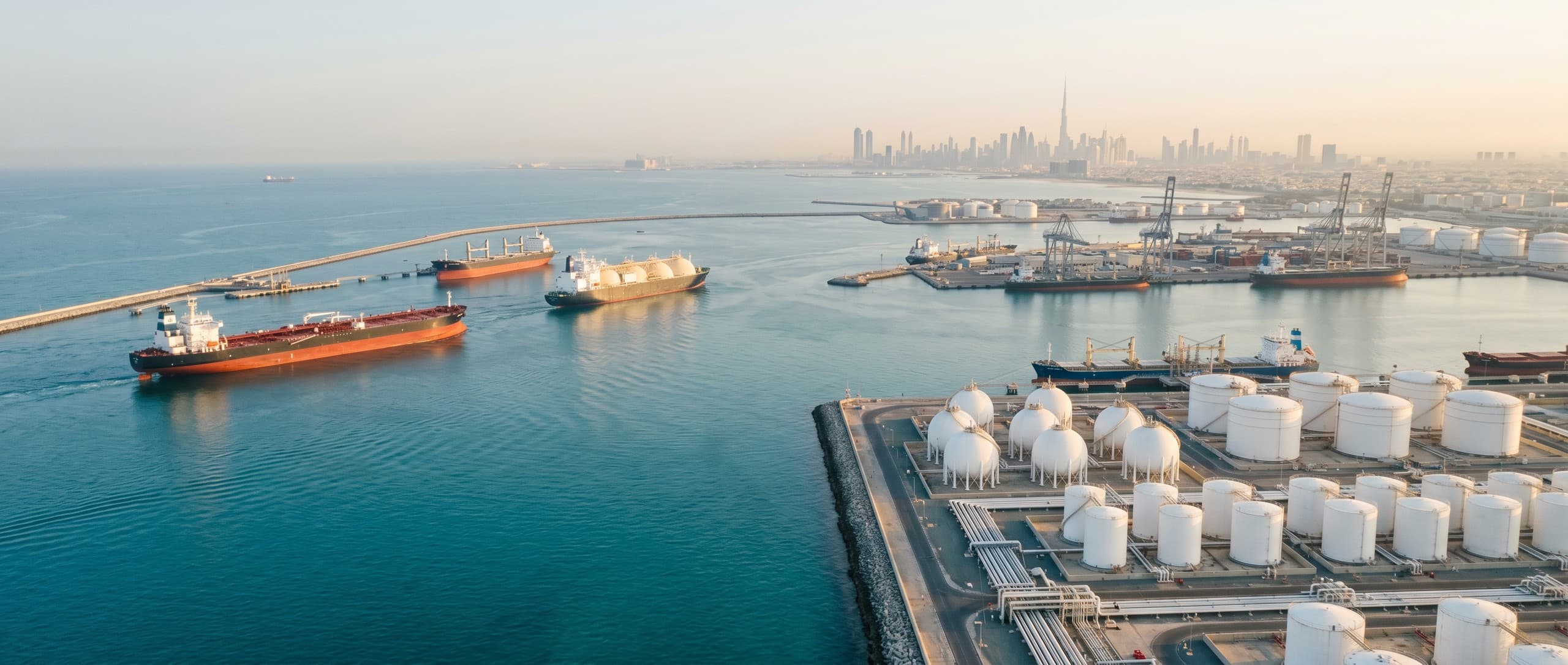 Aerial view of an energy port and tank terminal